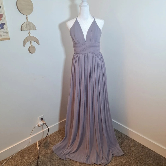 Lulus Taupe Sleeveless Bridesmaid Prom Vacation Pleated Maxi Dress Size XS - Picture 4 of 7